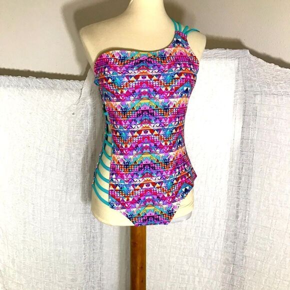 CORAL Colorful Geometric Print One Piece Swimsuit Size XL - Picture 2 of 9